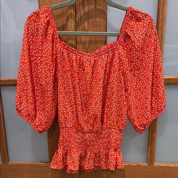 Sienna Sky Tops - Sienna Sky Red and White Smocked Puff Sleeve Blouse​​​​